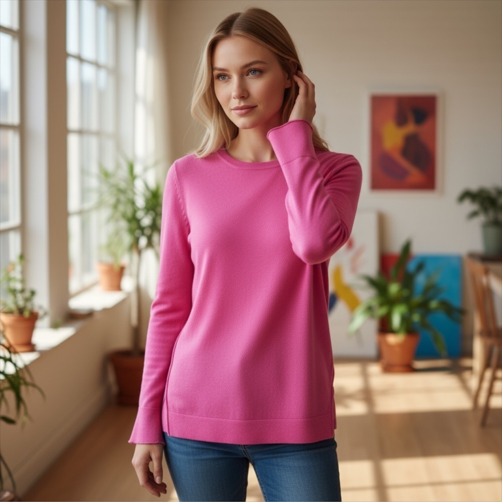 Talbots Pink Lambswool Crewneck Flutter Sleeve Sweater Small
